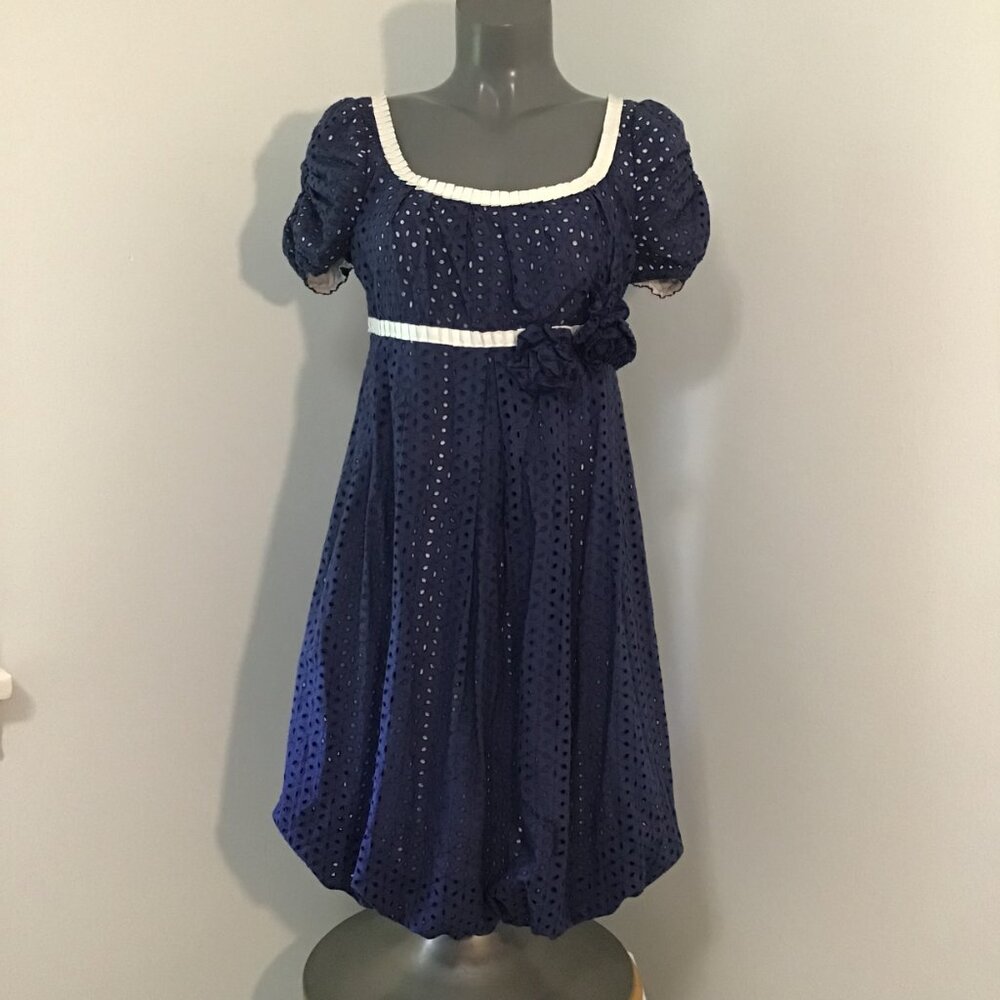 Mojo S Phine Navy Eyelet Lace Dress with Floral Applique Size S
